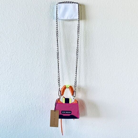 NWT Steve Gorgeous Madden BDORRA Neon Orange Pink Silver Crossbody mini bag - Picture 9 of 13